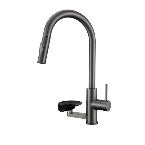 Смеситель для кухни с выдвижным изливом и мойкой стаканов Prohanss P45.49.09, графит