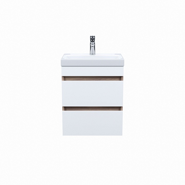 Тумба с умывальником IDDIS подвесная с ящиками 50 см белая/под дерево Zodiac (ZOD5AB0i95K)