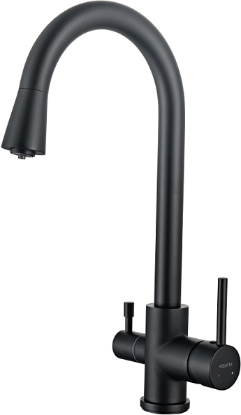 Смеситель для кухни AQUATEK AQ1085MB, с подключением к фильтру воды, полукруглый излив, матовый черный