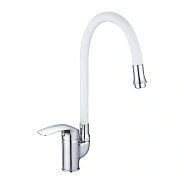 Смеситель для кухни с гибким изливом Shevanik S5543-1, хром/белый