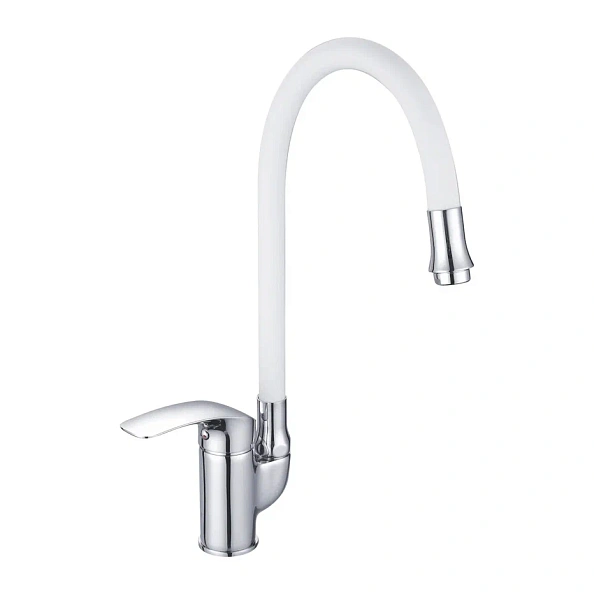 Смеситель для кухни с гибким изливом Shevanik S5543-1, хром/белый