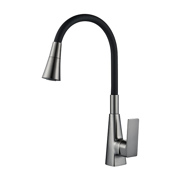 Смеситель для кухни с гибким изливом Shevanik S543T-3, оружейная сталь/черный
