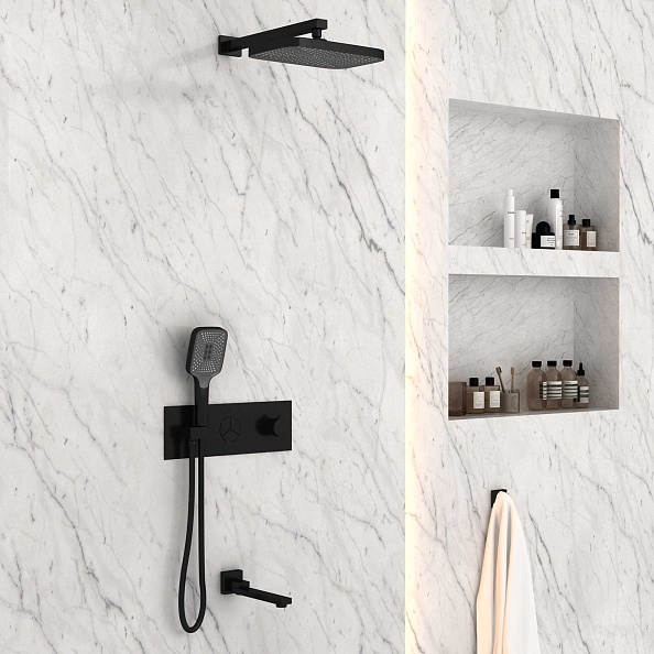 Душевой комплект Vincea VSFW-432T1MB встраиваемый, термостатический, 3 режима, черный