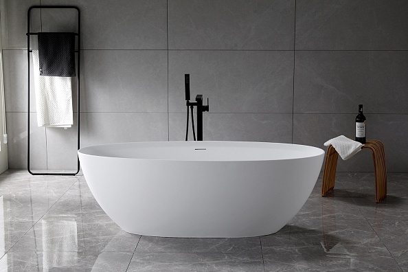 Ванна Vincea Solid Surface VBT-4S01MW, 1700*760*560, белый мат., слив-перелив в комплекте