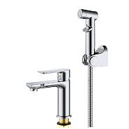 Смеситель Splenka S05.12 для раковины с гигиеническим душем монолитный, хром