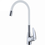 LM0415C-White "LINARA" Смеситель для кухни, с гибким изливом, хром/белый