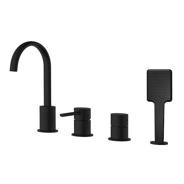 Смеситель на борт ванны Azario DELICATE каскадный, на 4 отверстия, черный матовый (AZ-QA28173PA-0307APA)