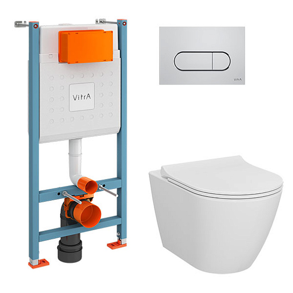 9878B003-7200 Комплект Vitra: Sanibelle подвесной Безободковый унитаз + тонкое сиденье МЛ/БС+ инсталляция + панель смыва хром глянец