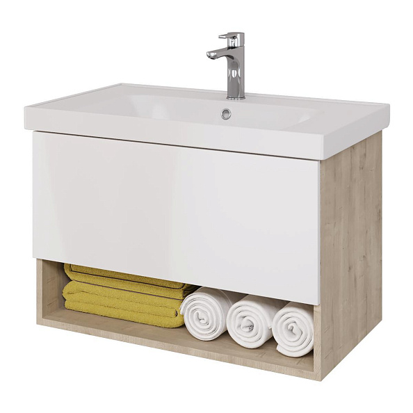 Тумба под раковину подвесная Dreja Perfecto 90 см, дуб эврика/белый