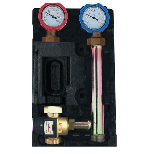 Насосная группа Rommer с термостатическим смесительным клапаном 1" без насоса, правая (RDG-1002-002501)