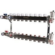 Коллектор Rommer 1"x3/4" на 9 контуров с запорными клапанами в сборе (нерж. сталь) (RMS-3210-000009)