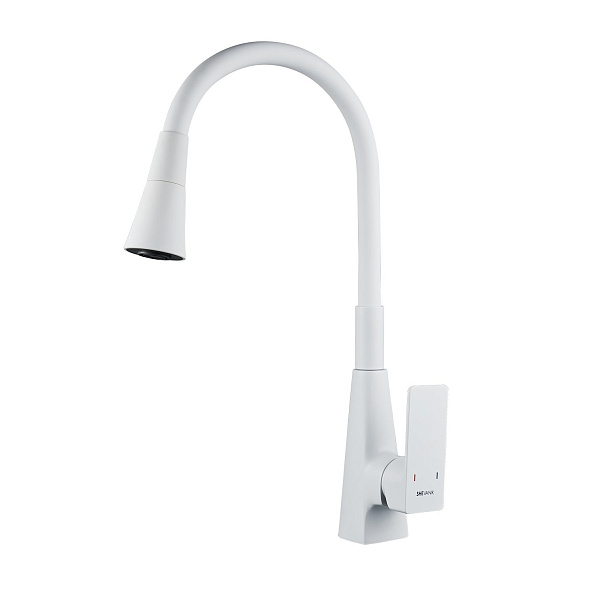Смеситель для кухни с гибким изливом Shevanik S543C-1, белый