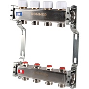 Коллектор Rommer 1"x3/4" на 4 контура с запорными клапанами (нерж. сталь) (RMS-3200-000004)