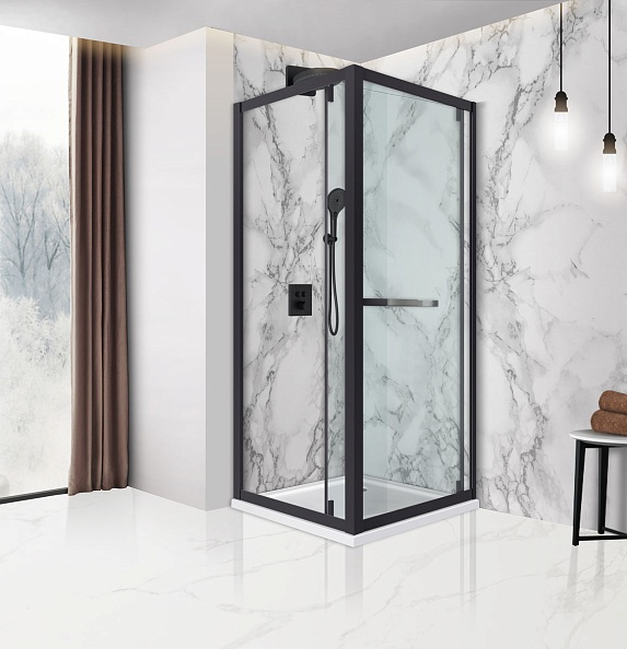 Душевой уголок Vincea с поворотной дверью Stile (VSS-2ST9090CLB-R) 900х900 мм, черный, стекло прозрачное, правый