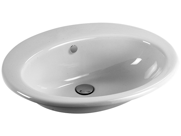 Раковина встраиваемая сверху GSI CITY 470 мм х 570 мм, с 1 отверстием под смеситель, с переливом, без крепежа, белая глянцевая (MALISEON111)