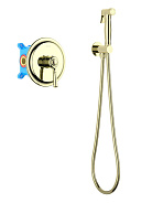 AQ1519PG КЛАССИК набор с гигиеническим душем (смеситель + гигиеническая лейка + шланг + шланговое подсоединение с держателем), полир. золото