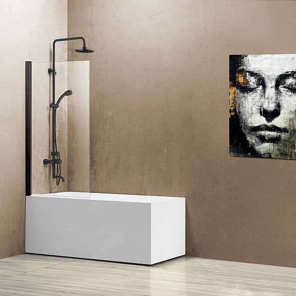 Стеклянная шторка на ванну Vincea 800х1400 мм, стекло прозрачное, каркас черный (VSB-11800CLB)