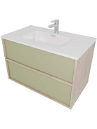 AQ66080-DO-GS Комплект мебели:Тумба 80 см ЛИБРА с раковиной AQ0480-00, 2 ящика,цвет фасадов шалфей зеленый, корпус дуб давос