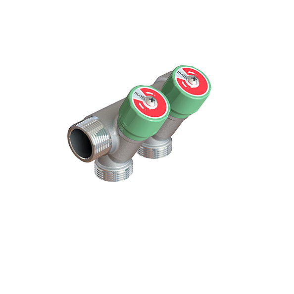 Коллектор модульный Elsen 1", 2 отвода -3/4" ЕК с вентилями , латунь (EMW02.02T)