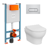 9879B003-7200 Комплект: Zentrum Round подвесной Безободковый унитаз + тонкое сиденье МЛ/БС+ инсталляция + панель смыва хром глянец