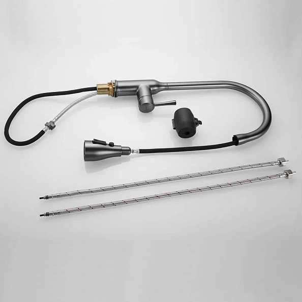 Смеситель для кухни с выдвижным изливом Shevanik S163T, оружейная сталь