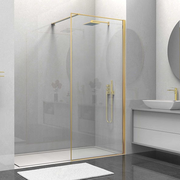 Душевая перегородка Vincea Walk-In (VSW-1HS900CLG) 900х2000 мм, брашированное золото, стекло прозрачное