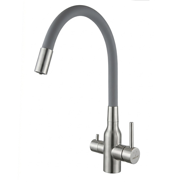 Смеситель для кухни 35k MIXLINE МЛНС-0403 (MLSS-0403) серый гиб.излив,подкл.к фильтру, п/гайку САТИН (558431)