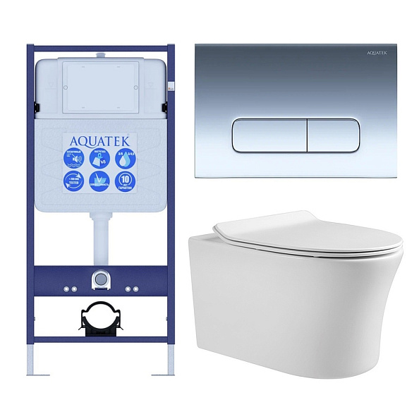 SET AQUATEK НИКА-016 4в1 (рама AQUATEK Standard INS-0000012+крепеж KKI-0000002+клавиша KDI-0000016+унитаз НИКА AQ2009-00 с тонким сиденьем soft-close)