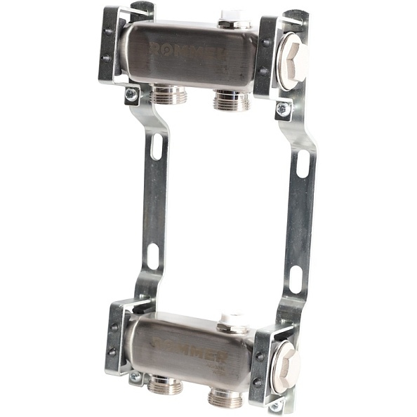 Коллектор Rommer 1"x3/4" на 2 контура для радиаторной разводки (нерж. сталь) (RMS-4401-000002)