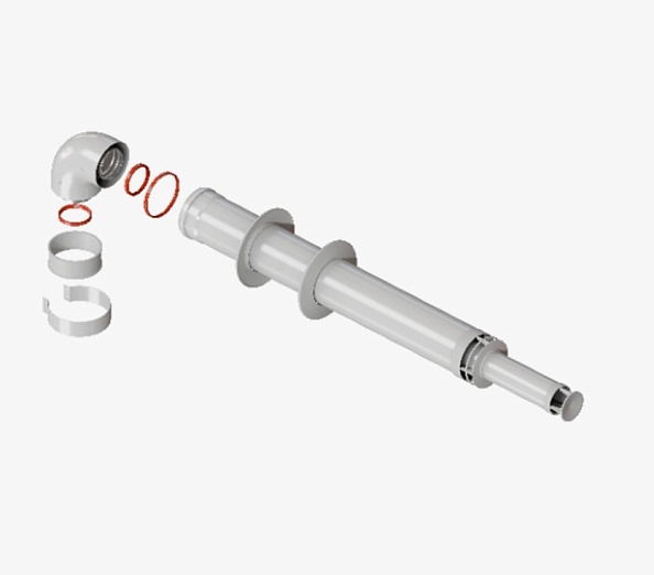 Комплект дымохода ROMMER 60/100 - 1000мм АНТИЛЁД (Baxi (кроме ECO Nova/Classic), Viessmann, Kiturami, Mizudo, Beretta, Oasis, Wolf, Tiberis, DeDietrich) хомут в комплекте