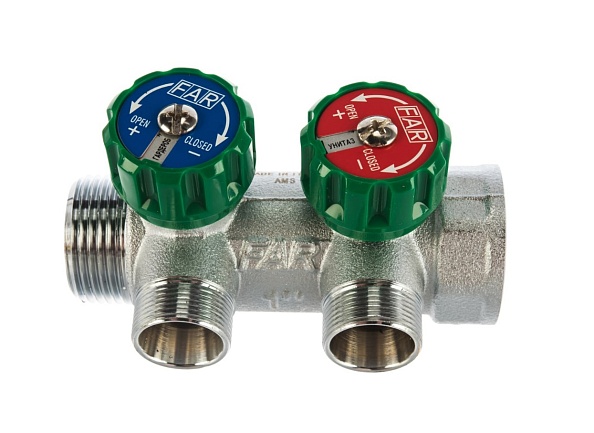 Коллектор FAR 1"х3/4" на 2 отвода, плоское уплотнение (ВР-НР) (FK 3821 134TP)