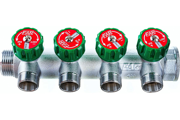 Коллектор FAR 1"х3/4" на 4 отвода, плоское уплотнение (ВР-НР) (FK 3824 134TP)