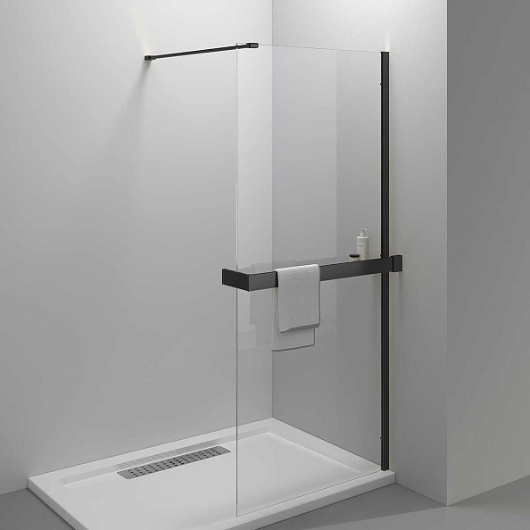 Душевая перегородка Vincea Walk-In HR (VSW-4HR100CLB) 1000х2000 мм, черный, стекло прозрачное