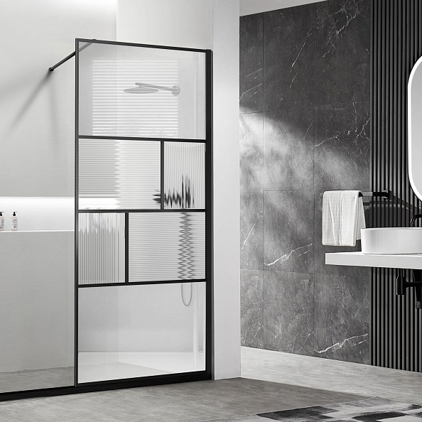 Душевая перегородка Vincea Walk-In (VSW-1HC120CFB) 1200х2000 мм, черный, стекло прозрачное/рифленое