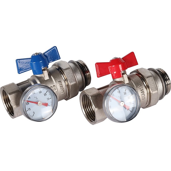 Комплект прямых шаровых кранов с термометрами Rommer 1" (RMS-1001-030001)