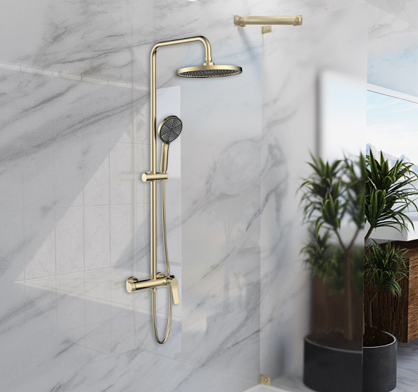 Душевая стойка Vincea Arco VSFS-4AR1BG с изливом, брашированное золото