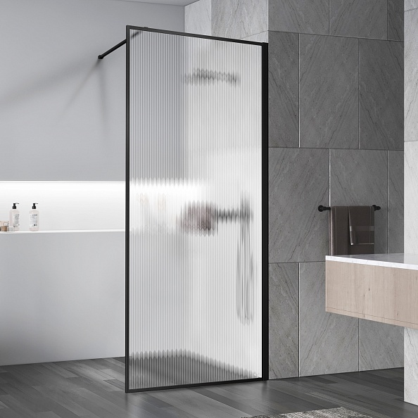 Душевая перегородка Vincea Walk-In (VSW-1HP900FLB) 900х2000 мм, черный матовый, стекло рифленое