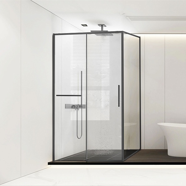 Душевой уголок Vincea Slim Soft (VSR-1SS8015CLGM) 1500х800 мм, вороненая сталь, стекло прозрачное