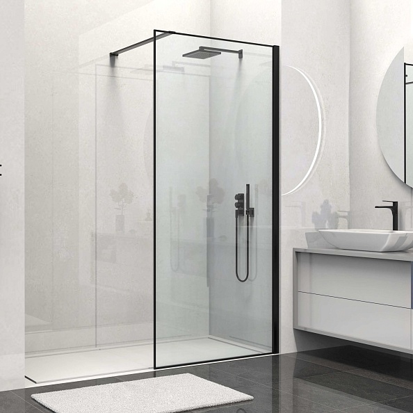 Душевая перегородка Vincea Walk-In (VSW-1HS800CLB) 800х2000 мм,черный матовый, стекло прозрачное