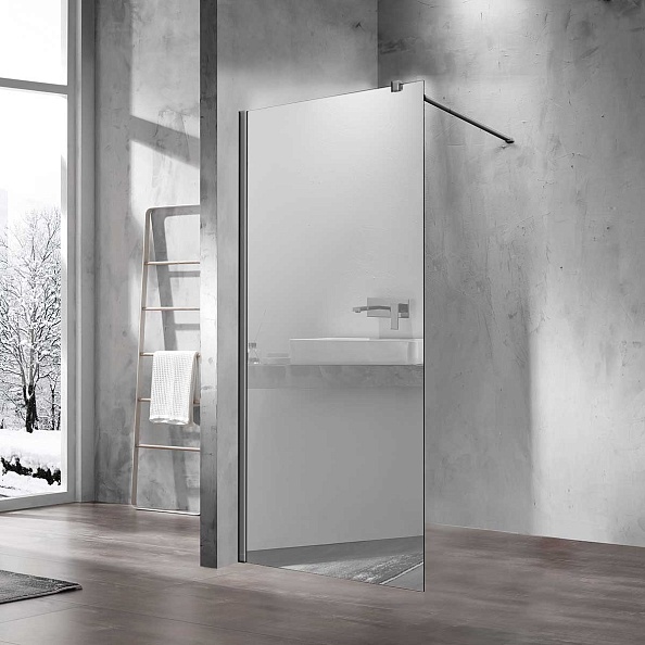 Душевая перегородка Vincea Walk-In (VSW-1H100MRGM) 1000х2000 мм, вороненая сталь, стекло зеркальное