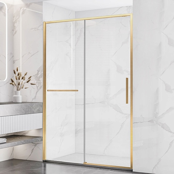 Душевая дверь Vincea Slim Soft (VDS-1SS110CLG) 1100х2000 мм, брашированное золото, стекло прозрачное