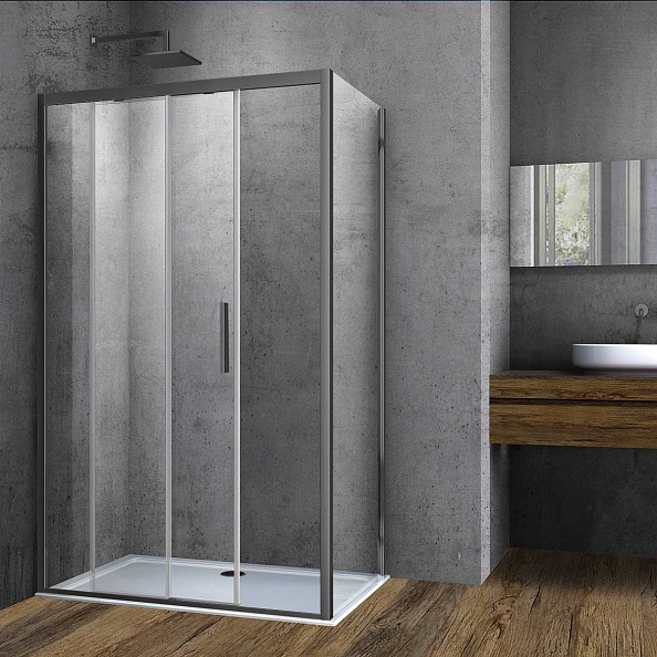 Душевой уголок Vincea Soft (VSR-3SO9014CLGM) 1400х900 мм, вороненая сталь, стекло прозрачное