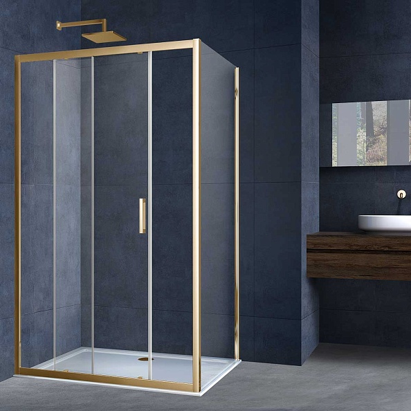 Душевой уголок Vincea Alpha (VSR-3AL9015CLG) 1500х900 мм, брашированное золото, стекло прозрачное